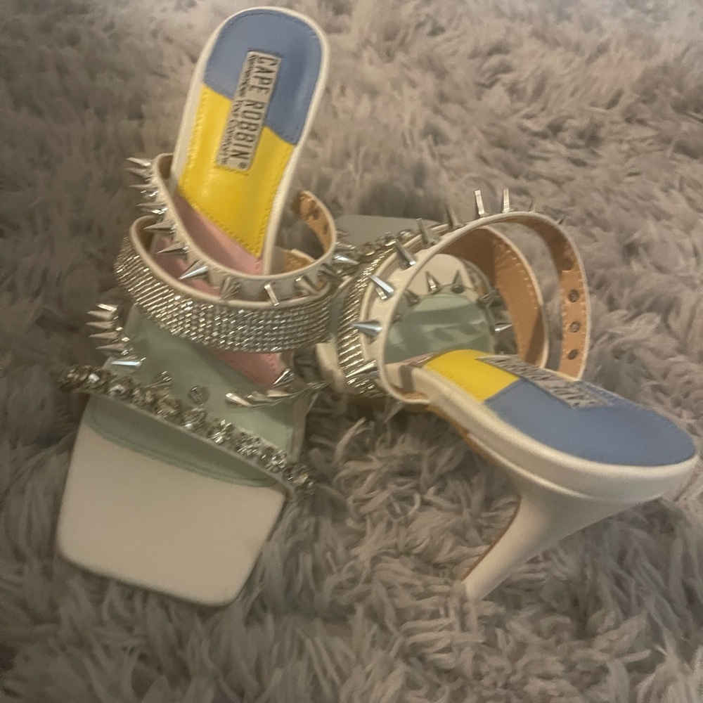 New White Silver Spike Heel